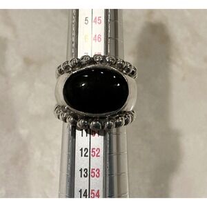 Sterling Silver Ring with Black Onyx‎ Gemstone, Statement Bead Details Size 5.